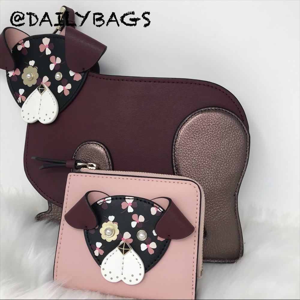 KATE SPADE DOG CROSSBODY PUP FLOWER BROWN WALLET - Picture 2 of 8